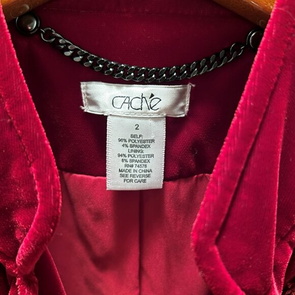 Cache Soft Velvet Red Blazer - Size 2 - Picture 5 of 5